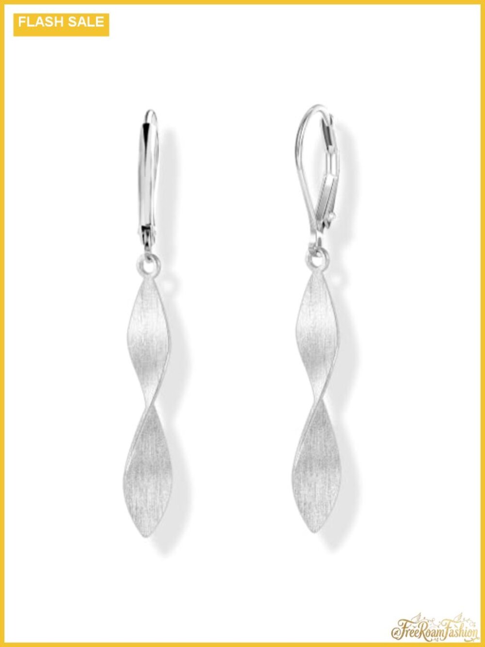 Twisted Leaf Dangle Earrings Silver Plated Brass Leverback Drop Women